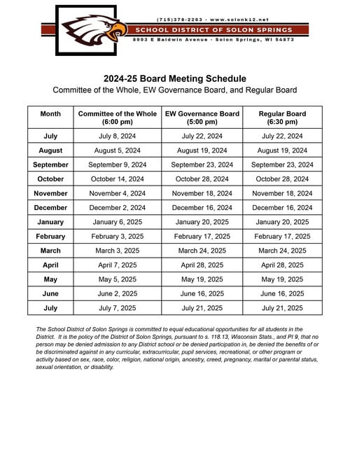 Board Meeting Schedule